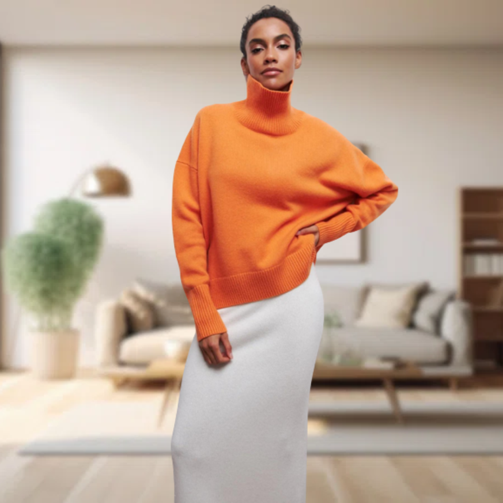 Einfacher schwarzer Rollkragenpullover für Damen