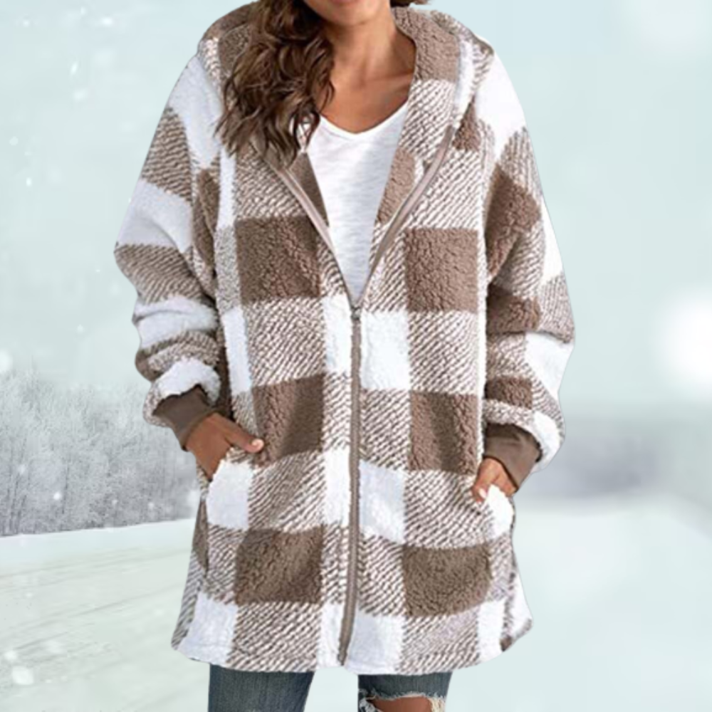 Sherpa Kapuzenpullover für Frauen mit Karomuster