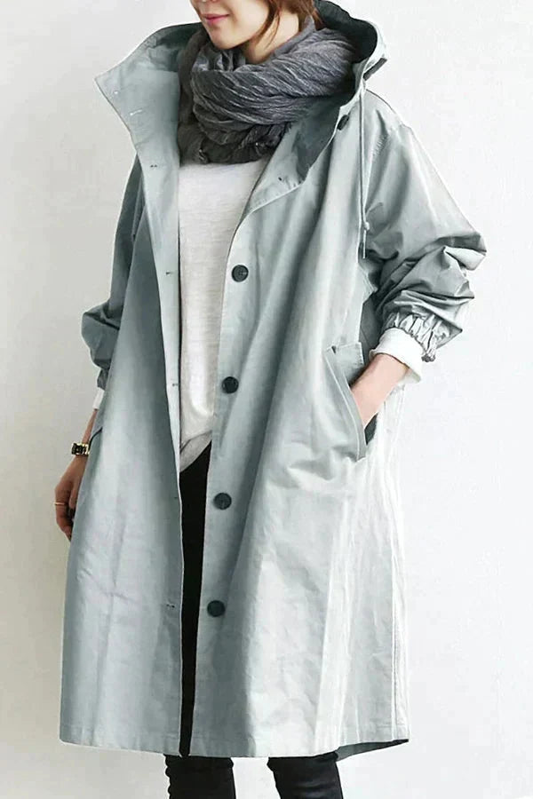 Krohn-e | Trenchcoat - Lange Passform - Kapuze und Knöpfe - Verstellbare Manschetten - Taschen