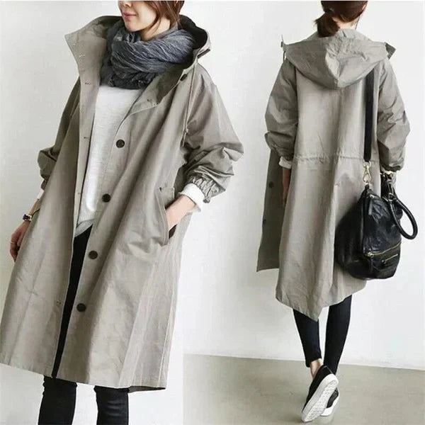 Krohn-e | Trenchcoat - Lange Passform - Kapuze und Knöpfe - Verstellbare Manschetten - Taschen