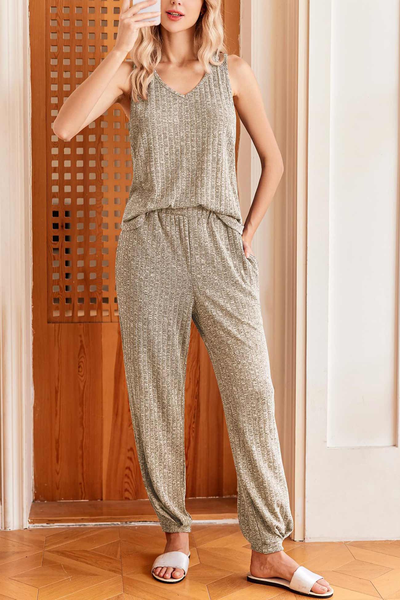 Fudus Knitted Neck Tank Jumpsuit