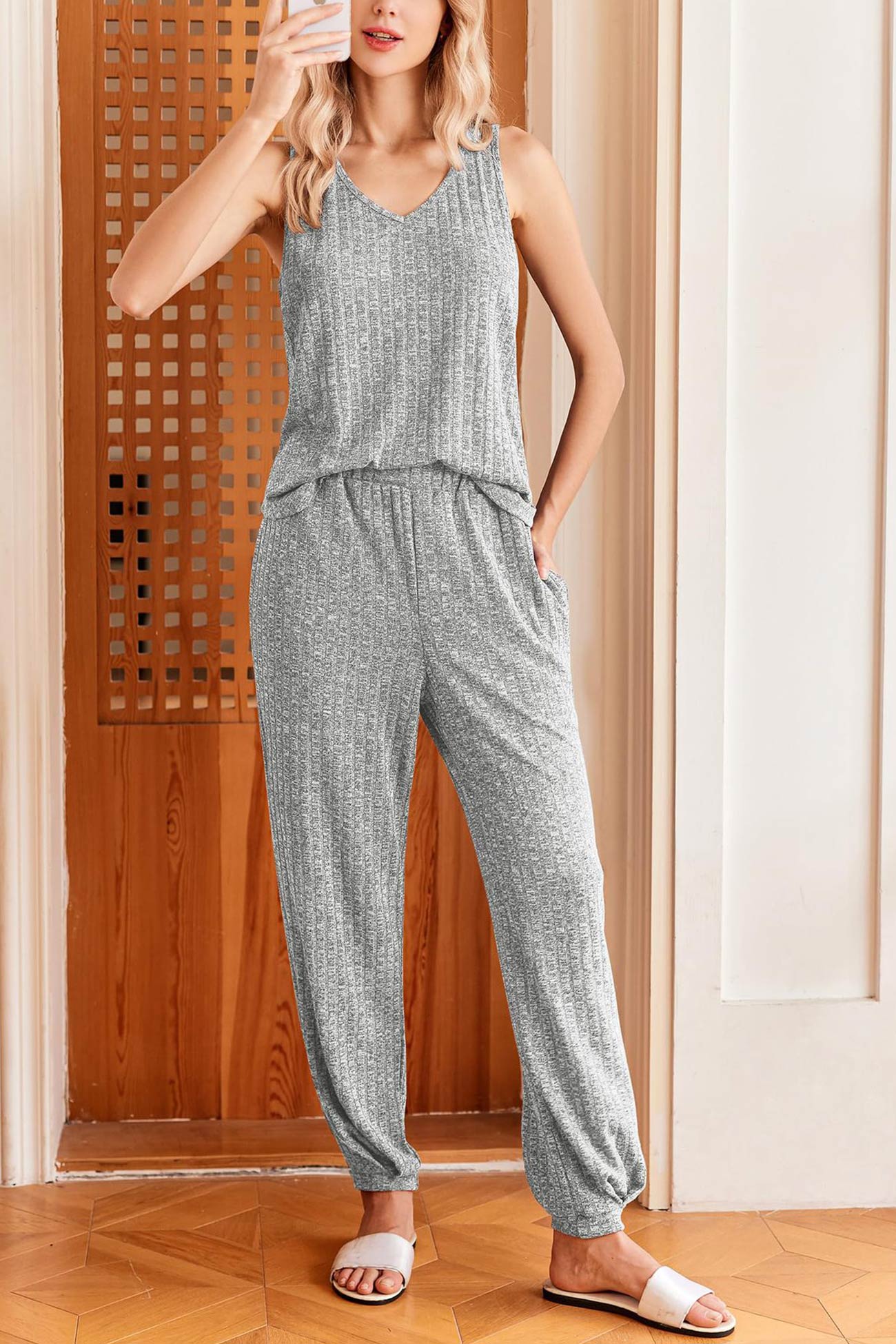 Fudus Knitted Neck Tank Jumpsuit
