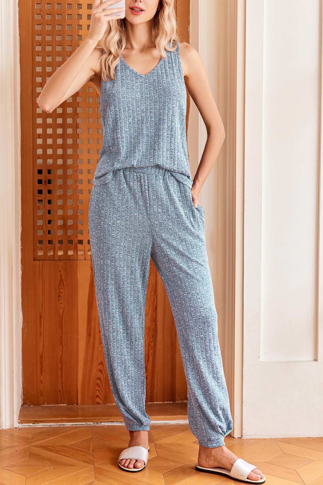 Fudus Knitted Neck Tank Jumpsuit