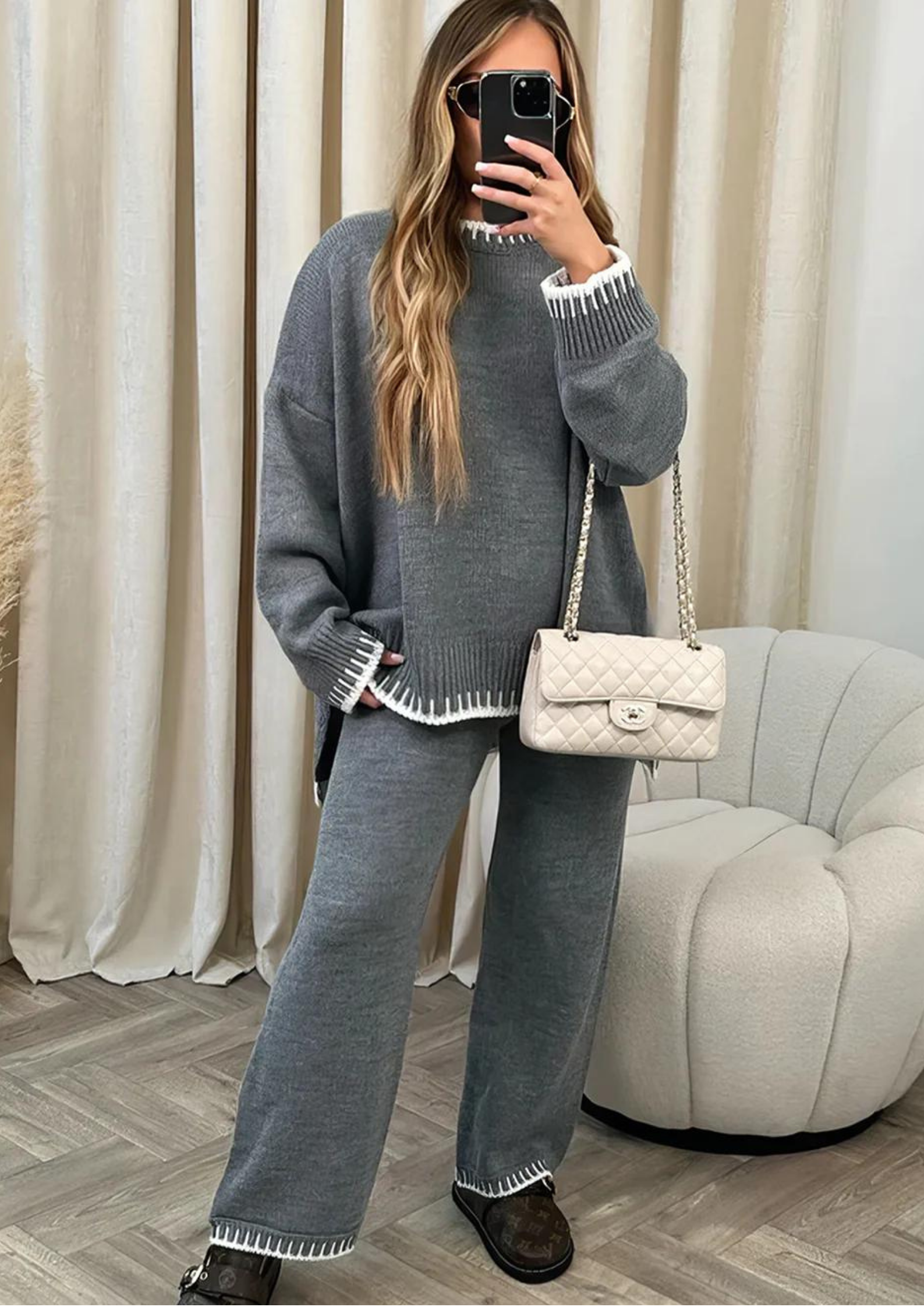 Krohn-e | Damen Loungewear Satz mit Weiter Hose und Pullover