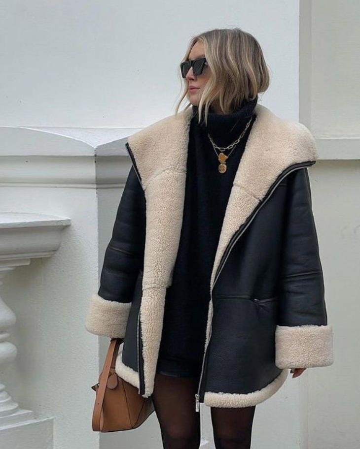 Krohn-e | Überdimensionierte Lederjacke mit Teddyfutter Leder Perfekt für Kalte Tage