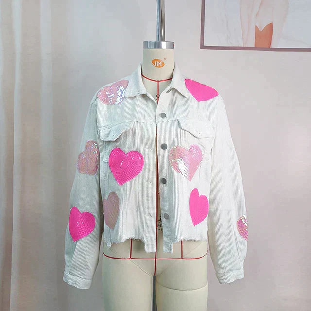 Bomberjacke mit Kordelzug und Paillettenherz