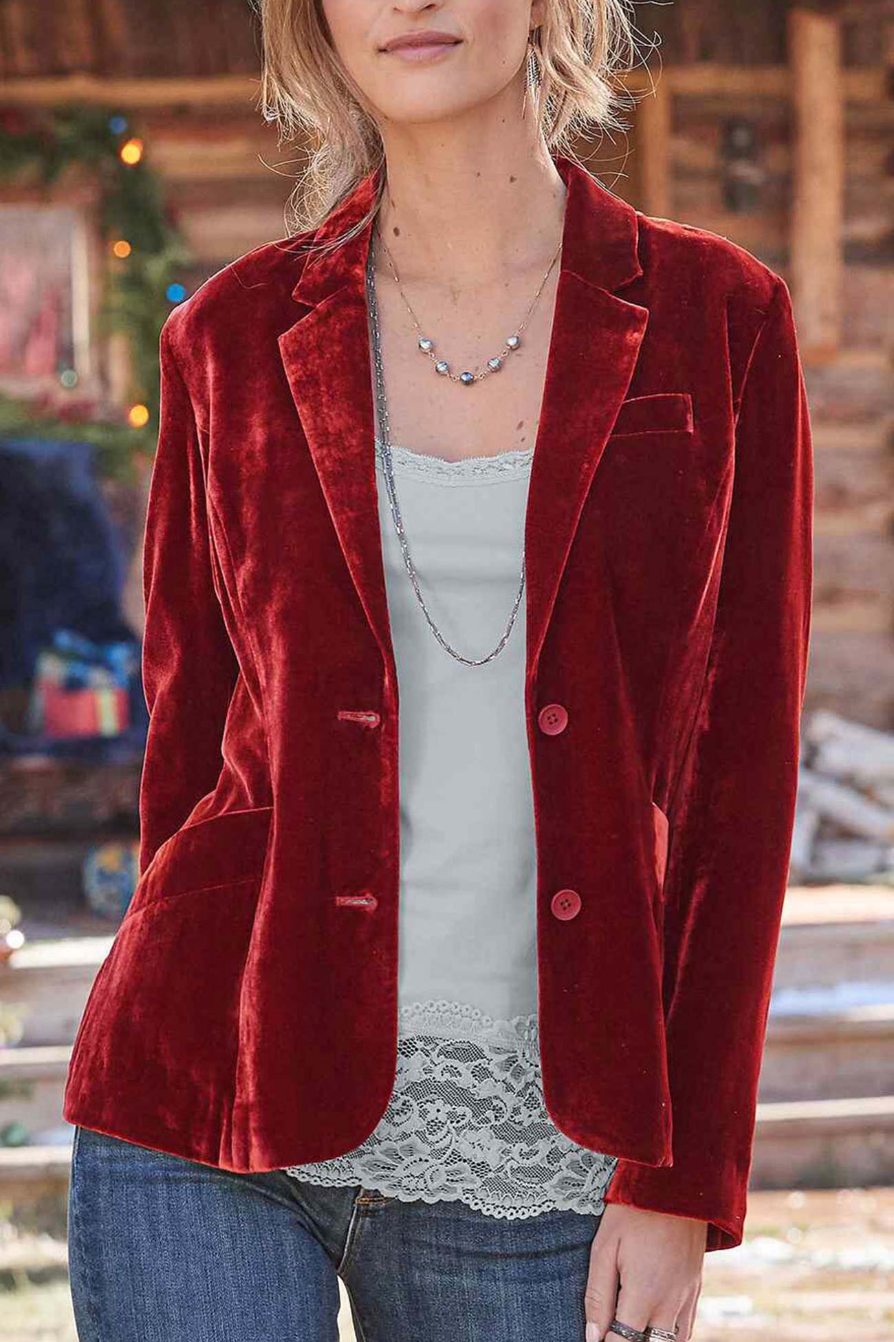 Krohn-e | Geschnittener Crop - Blazer Aus Samt - Rubinrot