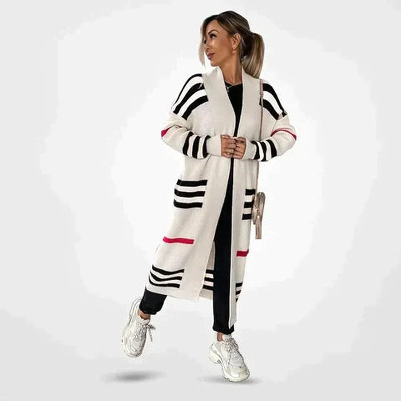 Elegante Damenstrickjacke von Linda mit modischem Streifendesign