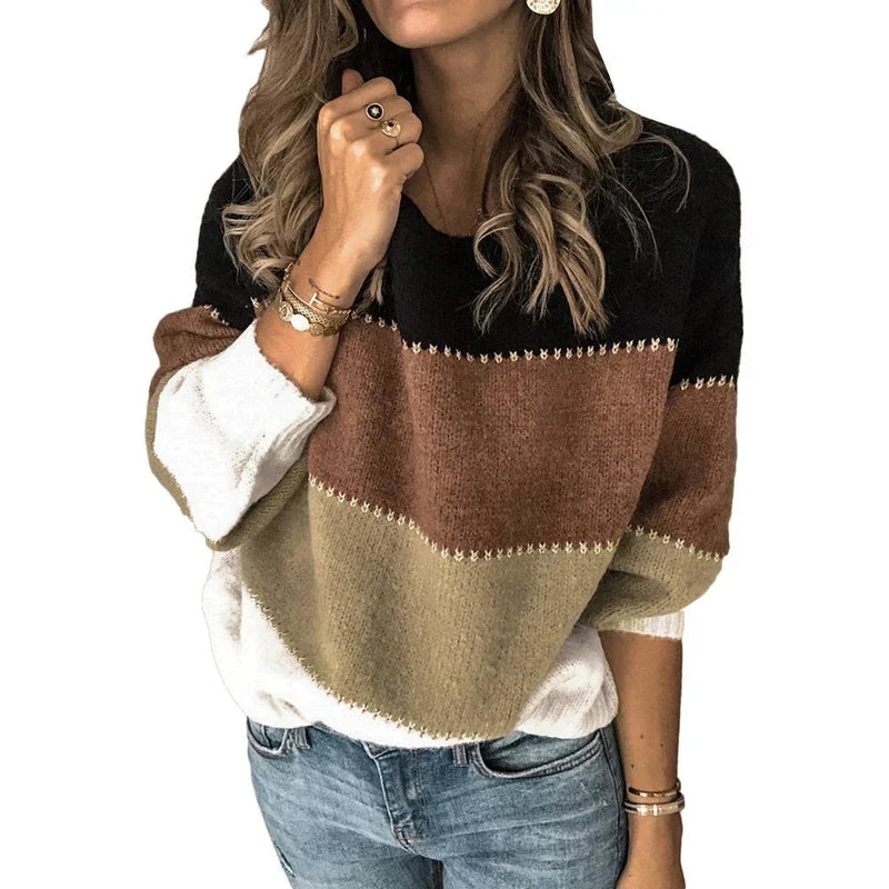 Stilvoller, bunter Strickpullover aus Jasminwolle für Frauen