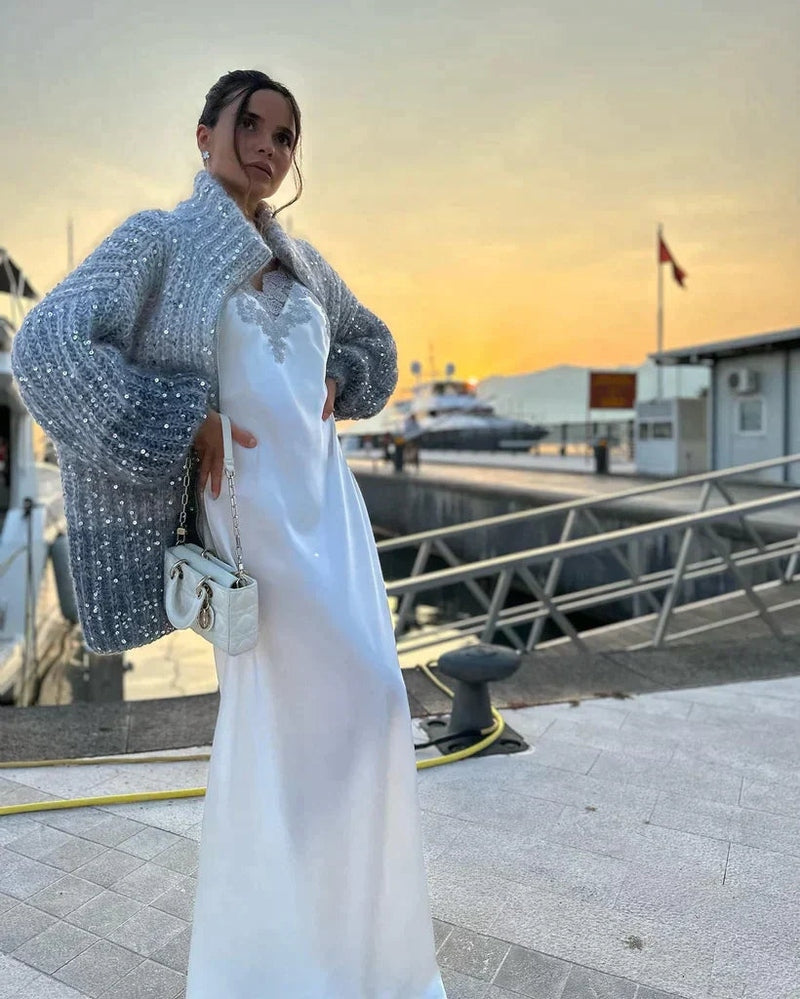 Eleganter Seidenpullover Vera mit schimmernden Details