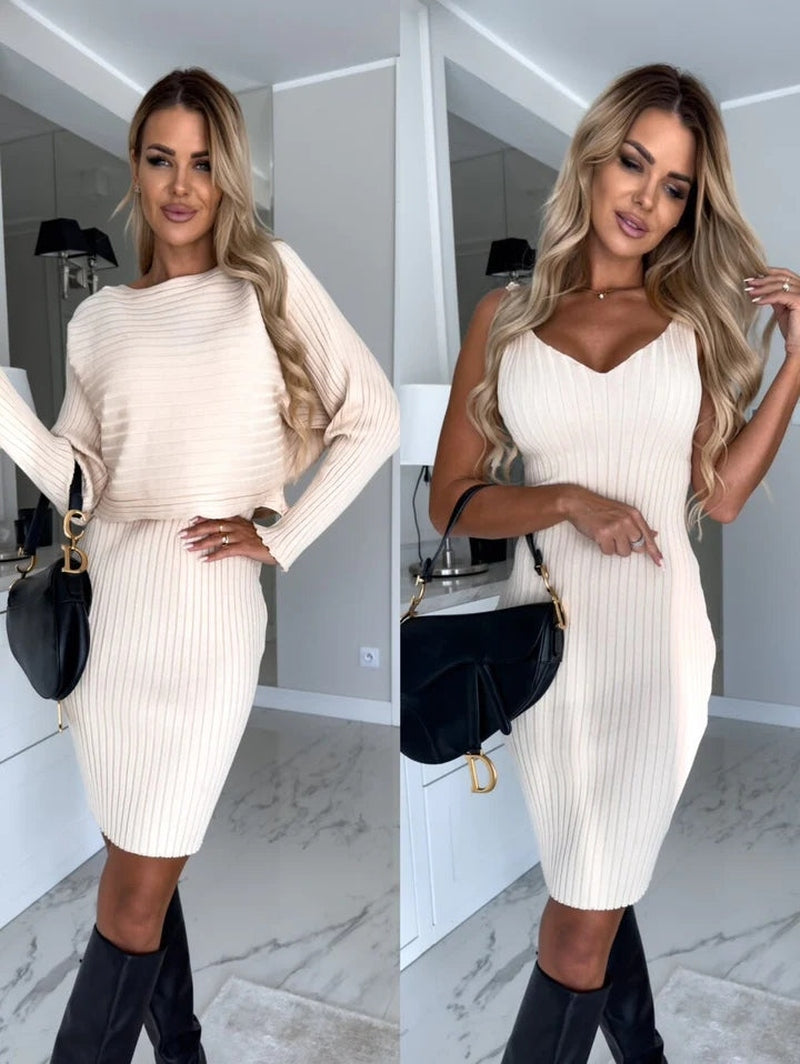 Elegantes ärmelloses Kleid mit passendem Herbstpullover von Lena