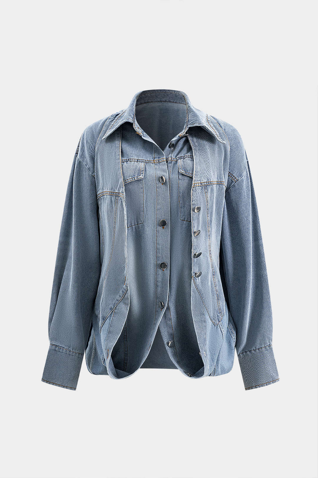 Krohn-e | Übergröße Denim Hemd mit Knopfleiste Lässiger Allrounder