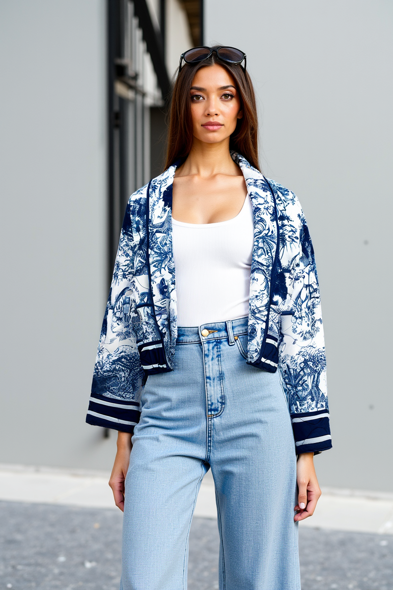 Krohn-e | Geblümte Steppjacke mit Blauem Print Stilvoll und Gemütlich