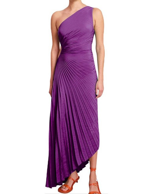 Maxikleid mit One-Shoulder-Ausschnitt und Plissee