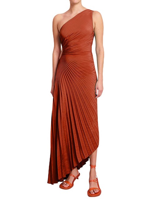 Maxikleid mit One-Shoulder-Ausschnitt und Plissee