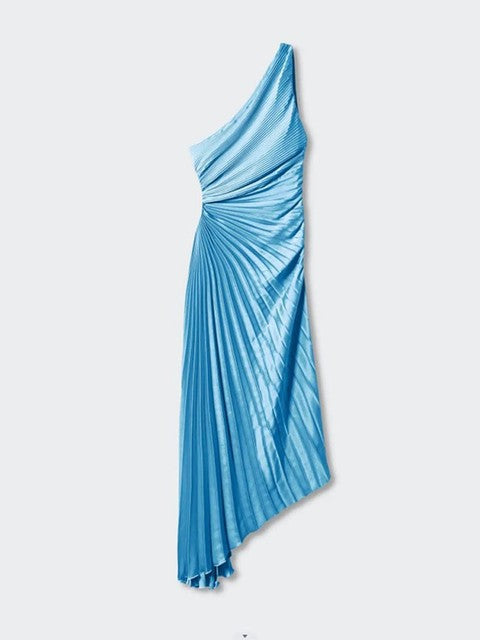 Maxikleid mit One-Shoulder-Ausschnitt und Plissee