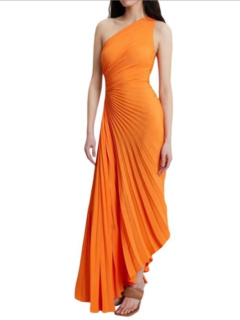 Maxikleid mit One-Shoulder-Ausschnitt und Plissee