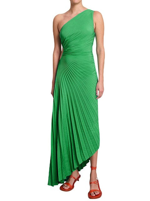 Maxikleid mit One-Shoulder-Ausschnitt und Plissee