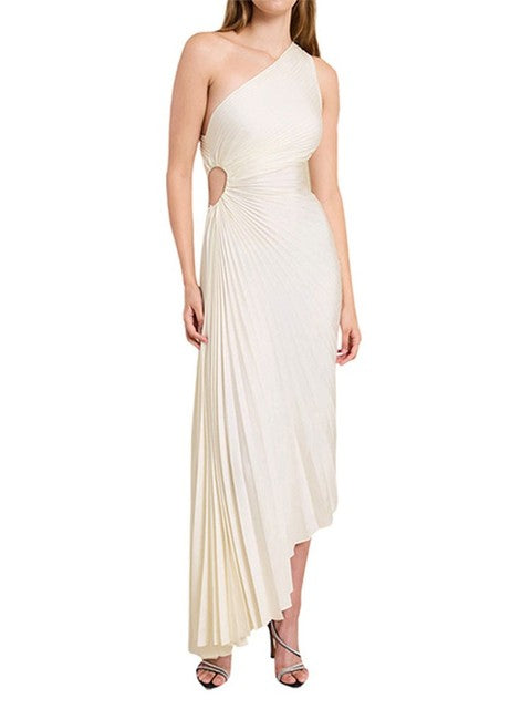 Maxikleid mit One-Shoulder-Ausschnitt und Plissee