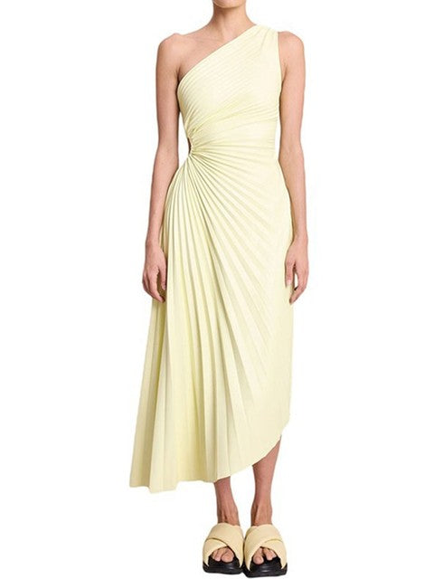 Maxikleid mit One-Shoulder-Ausschnitt und Plissee