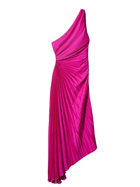 Maxikleid mit One-Shoulder-Ausschnitt und Plissee