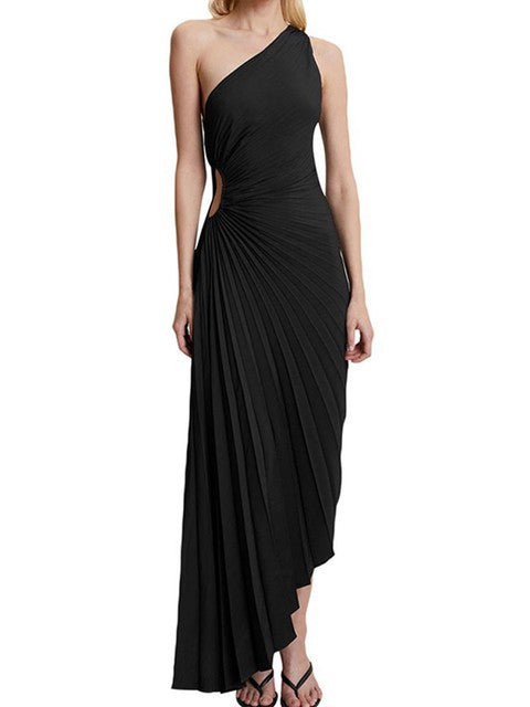 Maxikleid mit One-Shoulder-Ausschnitt und Plissee