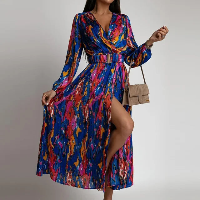 Maxikleid Lyna mit hohem Beinschlitz im Bohème-Stil