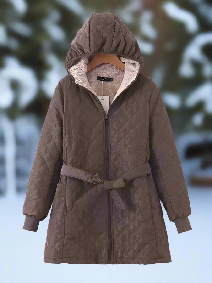 Krohn-e | Parka - Lange Steppjacke mit Kapuze - Gepolstert und Gefüttert - Bindegürtel für Perfekten Sitz