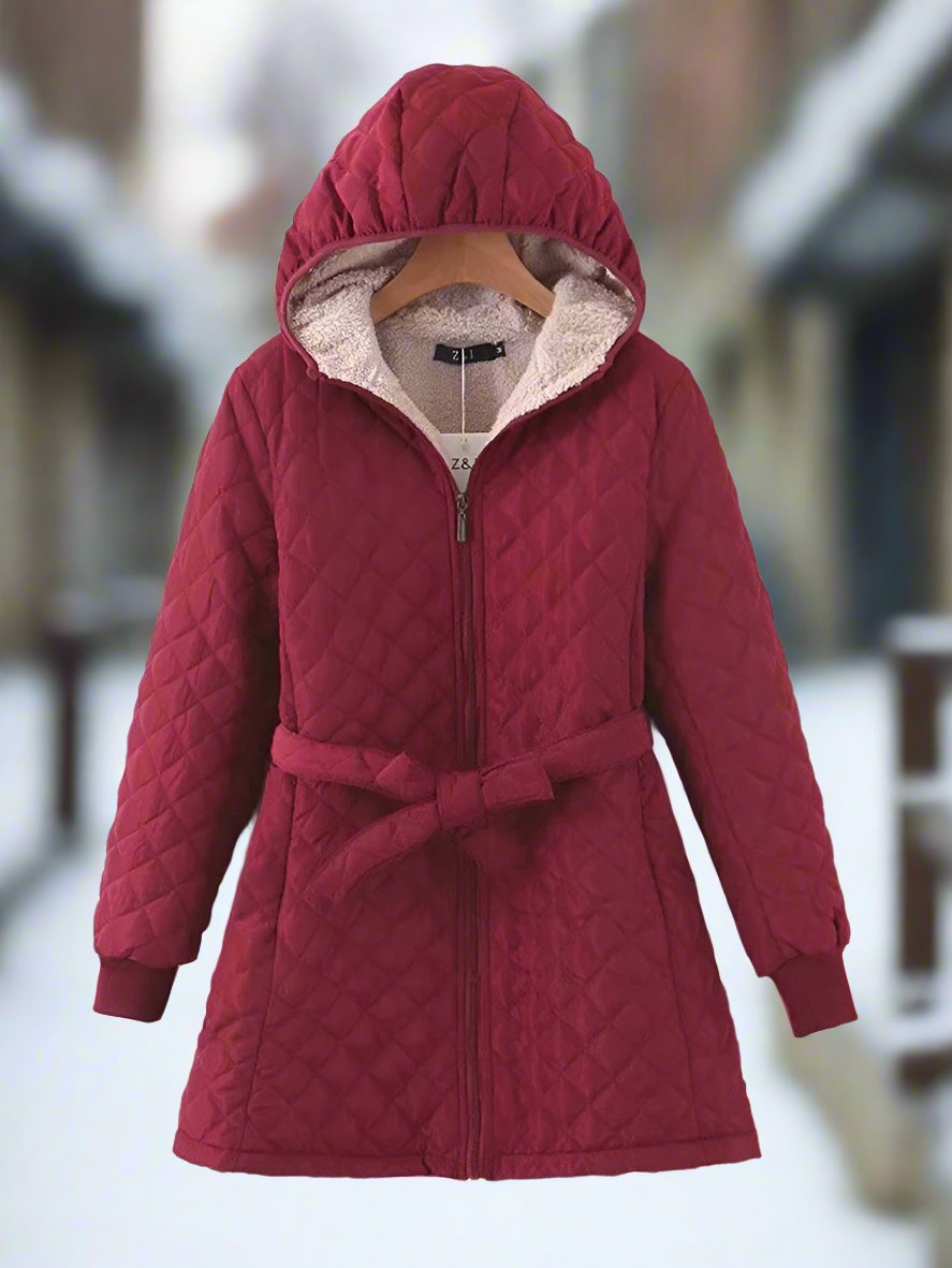 Krohn-e | Parka - Lange Steppjacke mit Kapuze - Gepolstert und Gefüttert - Bindegürtel für Perfekten Sitz