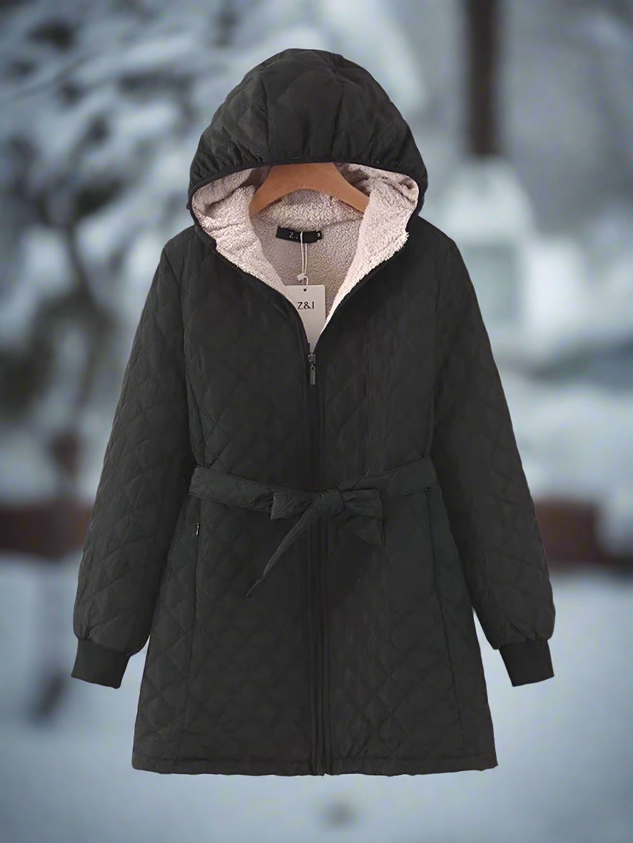 Krohn-e | Parka - Lange Steppjacke mit Kapuze - Gepolstert und Gefüttert - Bindegürtel für Perfekten Sitz
