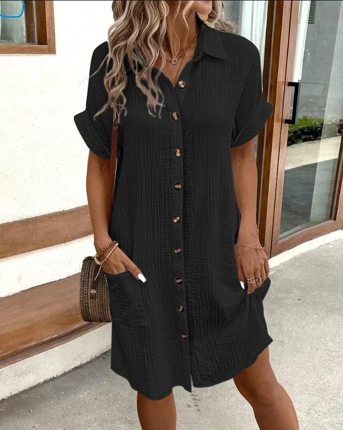 Damen-Midikleid mit Kragen und kurzen Ärmeln