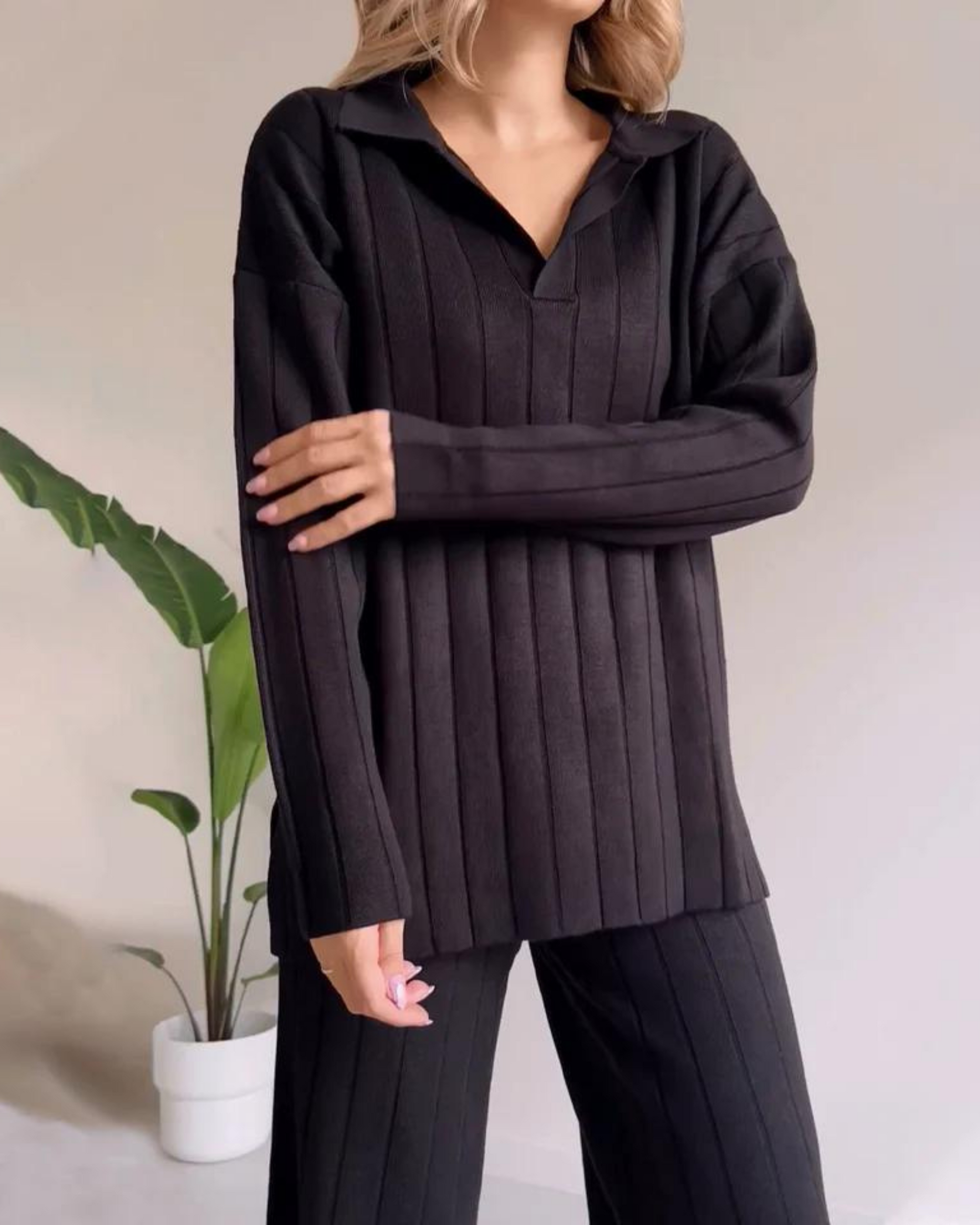 Krohn-e | Stylisches Pit Stripe Jacquard Zwei-Teile Set