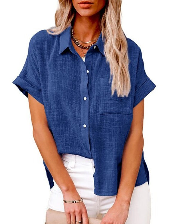 Baumwoll-Leinen Bluse Janice - Hellblau