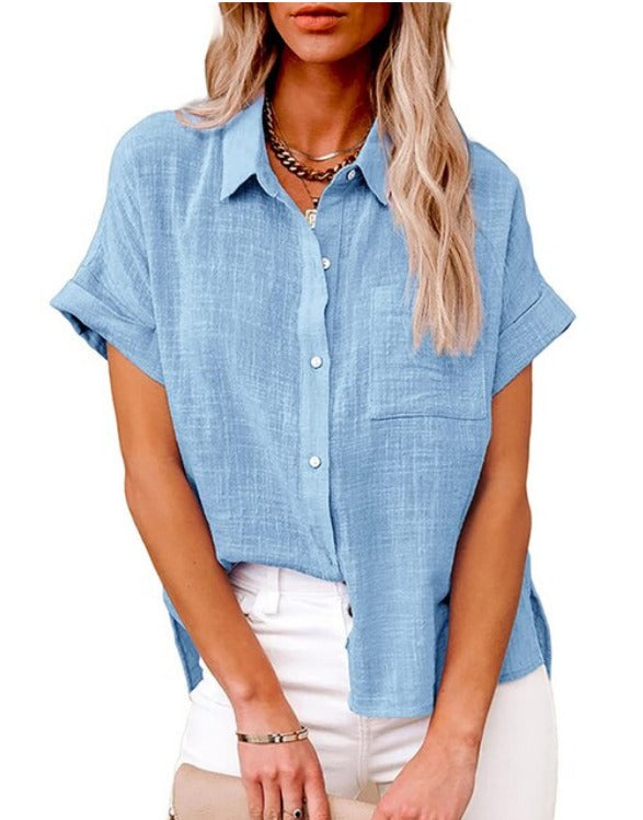 Baumwoll-Leinen Bluse Janice - Hellblau