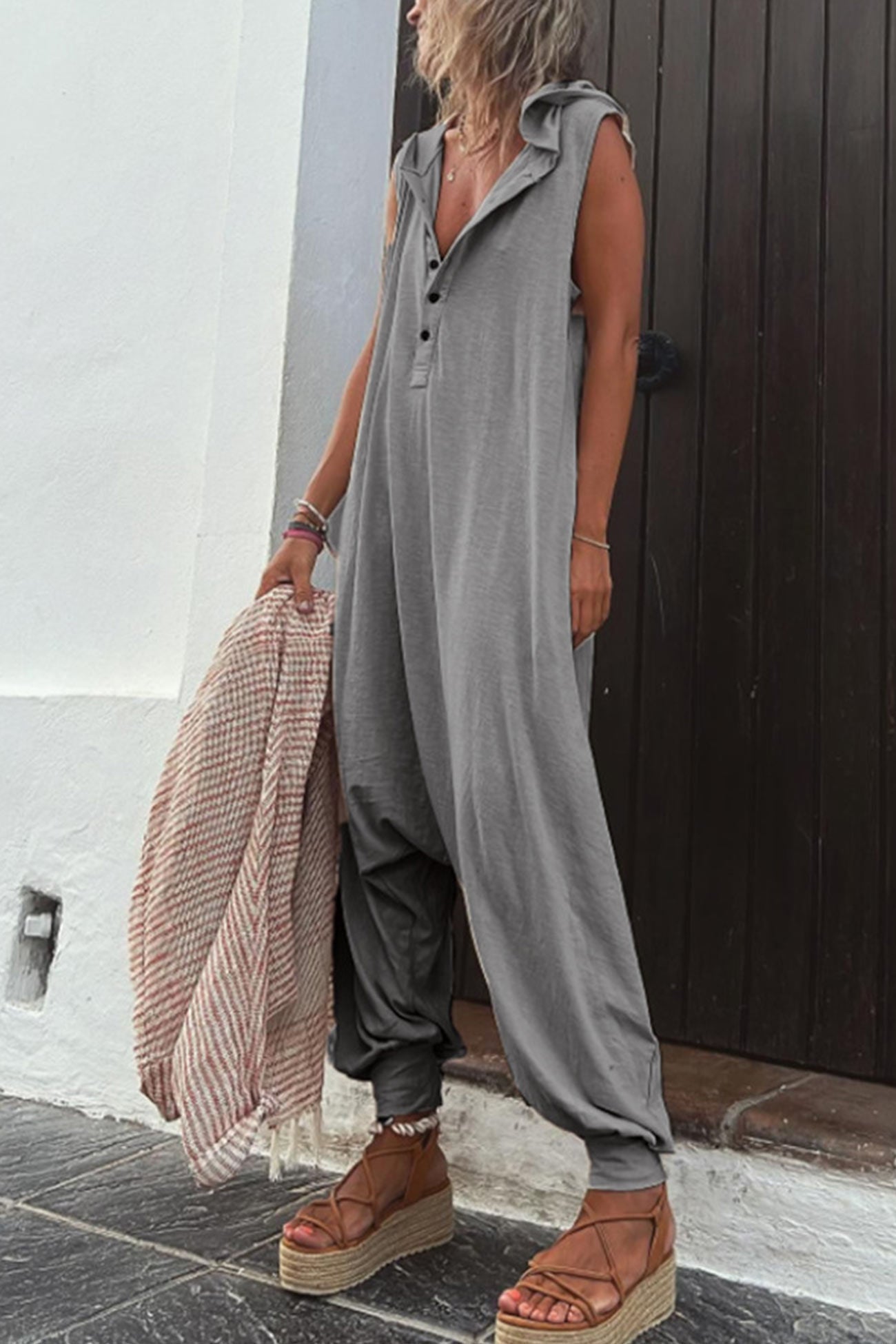 Damen-Jumpsuit mit Kapuze, ärmellos