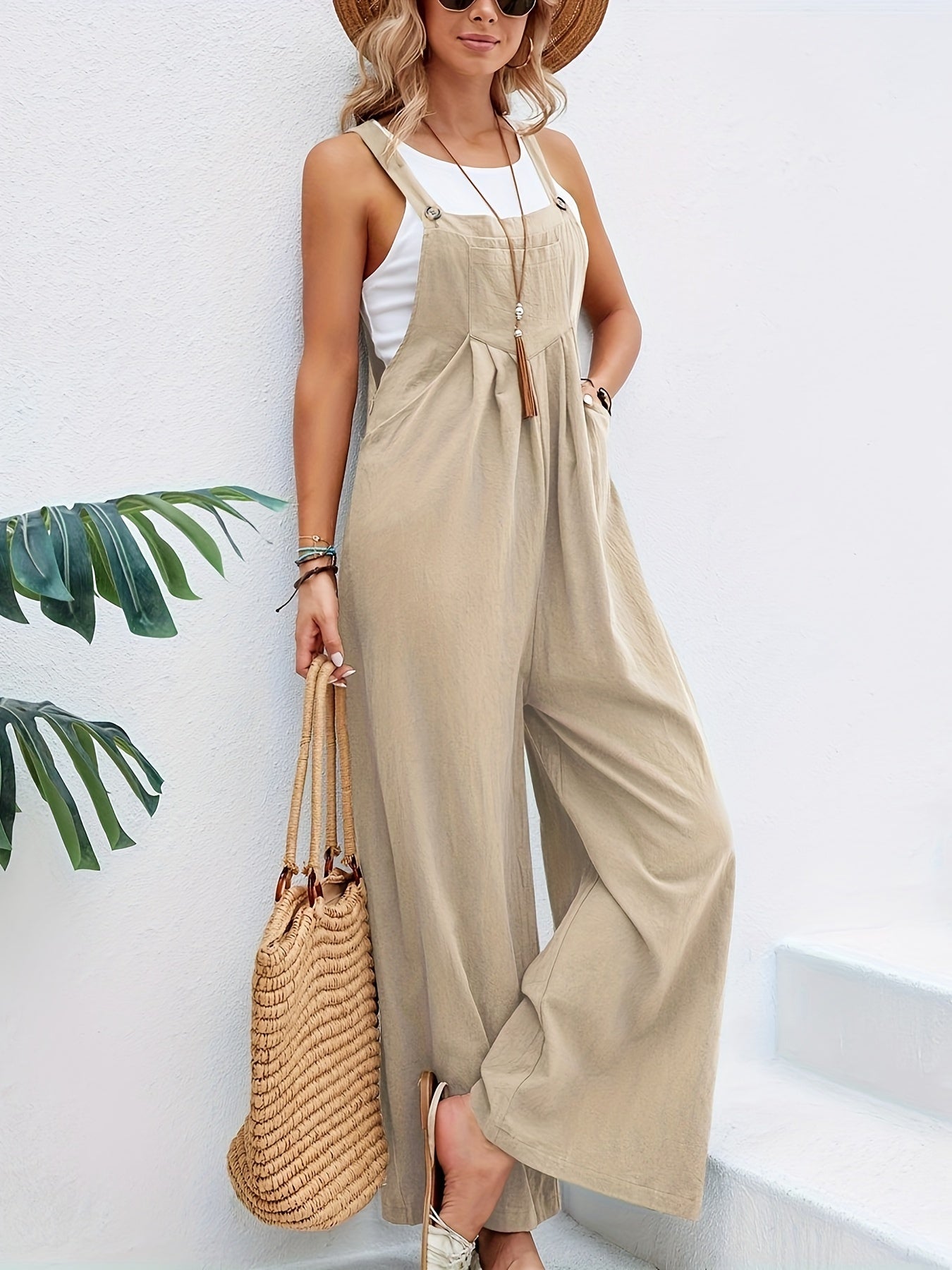 Elegantes Damen-Jumpsuit mit Kreuzrücken und Vordertasche