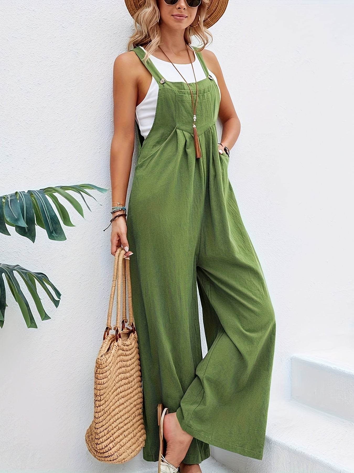 Elegantes Damen-Jumpsuit mit Kreuzrücken und Vordertasche