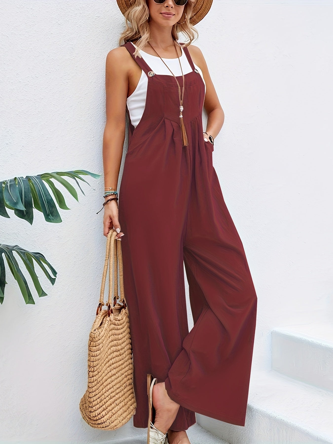 Elegantes Damen-Jumpsuit mit Kreuzrücken und Vordertasche
