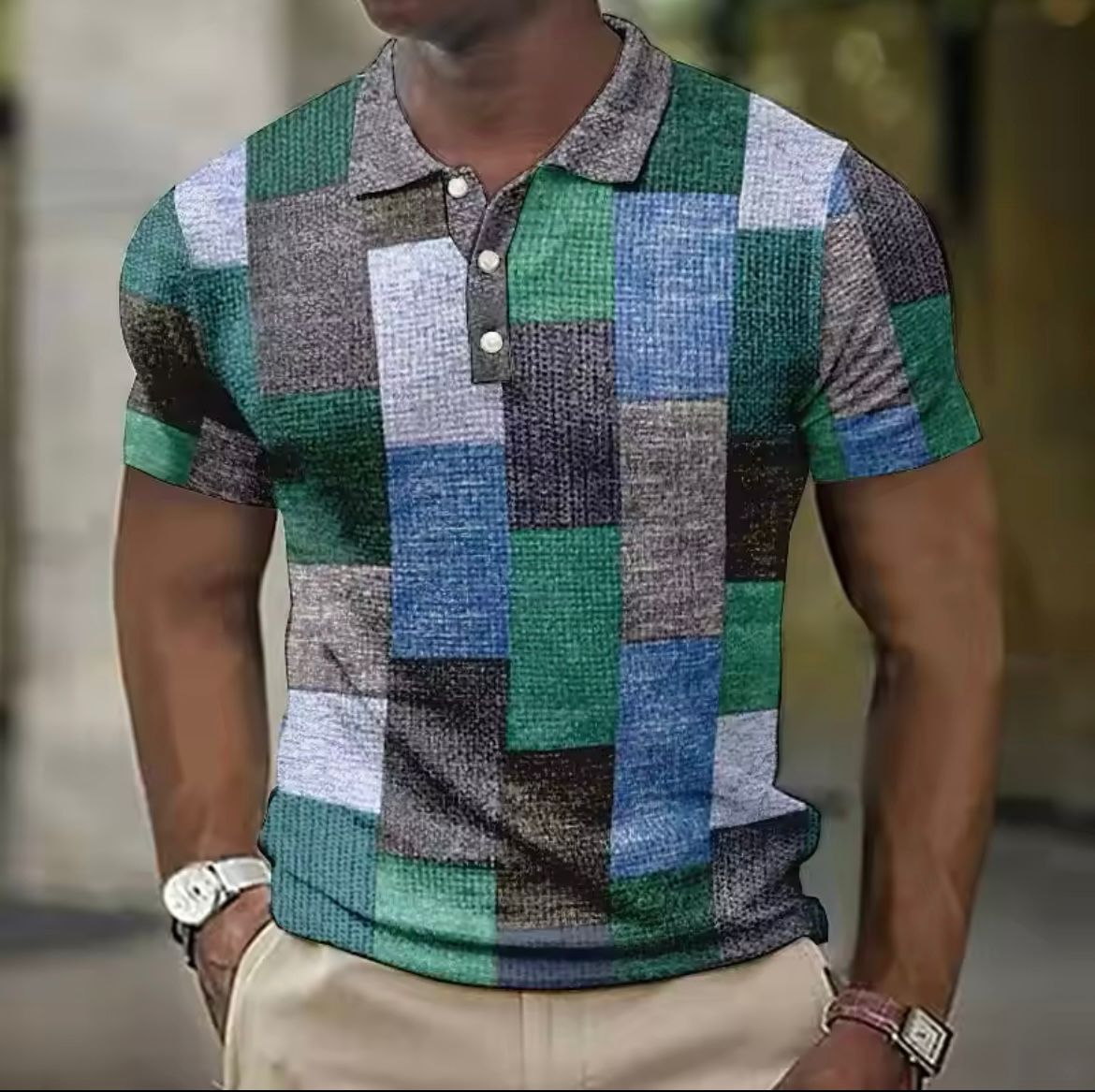 Klaas | Herren Poloshirt Kurzarm Karo Print Colorblock