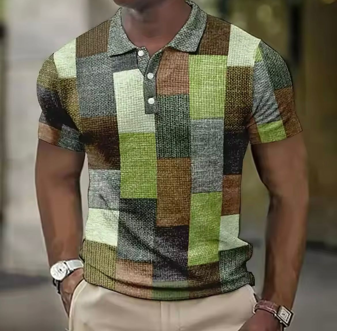 Klaas | Herren Poloshirt Kurzarm Karo Print Colorblock