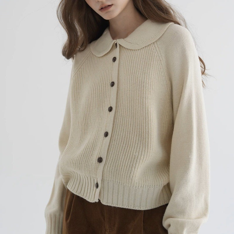 KROHN-E Damen Cardigan Retro Puppenkragen Strick