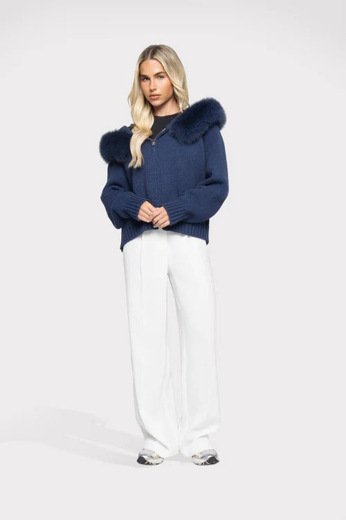 Krohn-e | Strickjacke mit Kunstpelzkragen Reißverschlussverschluss Warm und Stilvoll
