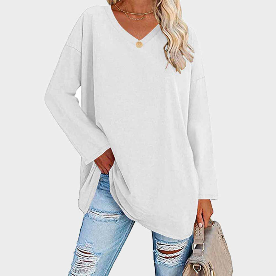 Cora | Damen Longshirt V-Ausschnitt Langarm Übergroß Sommer