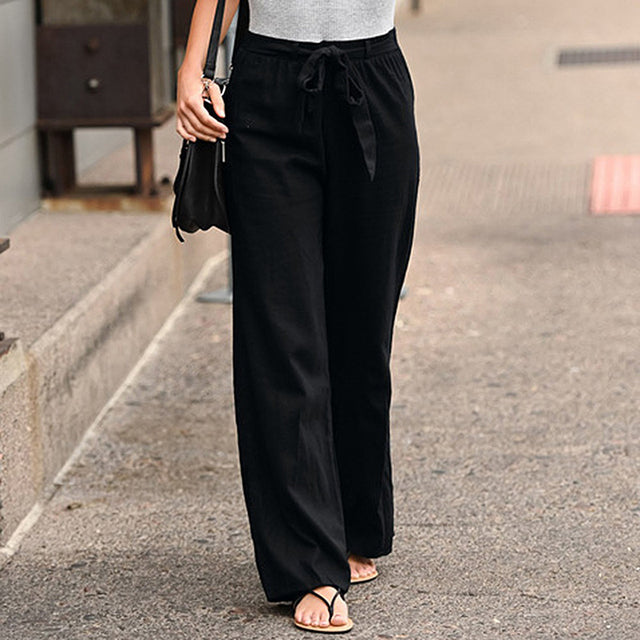 Damenhose mit weitem Bein und Kordelzug