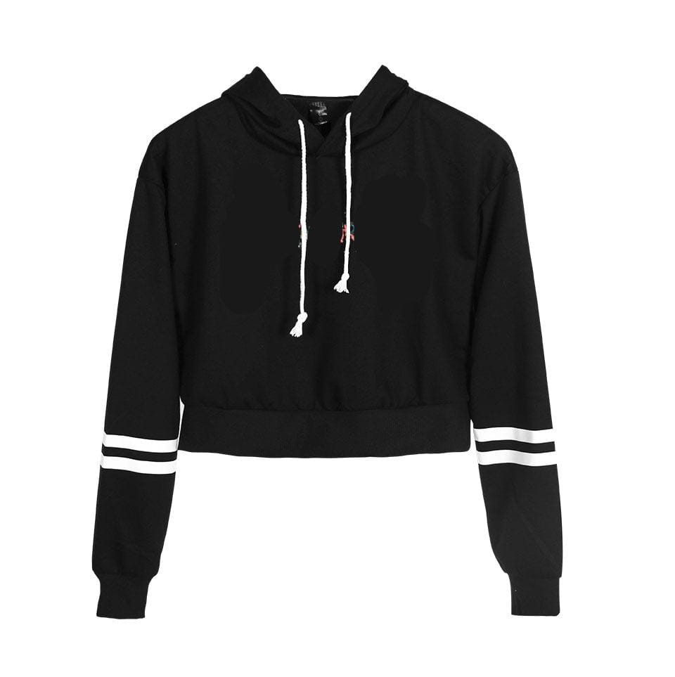 Fudus Damen Sport-Hoodie mit Bauchnabel-Freigabe, bedruckt und hochtailliert