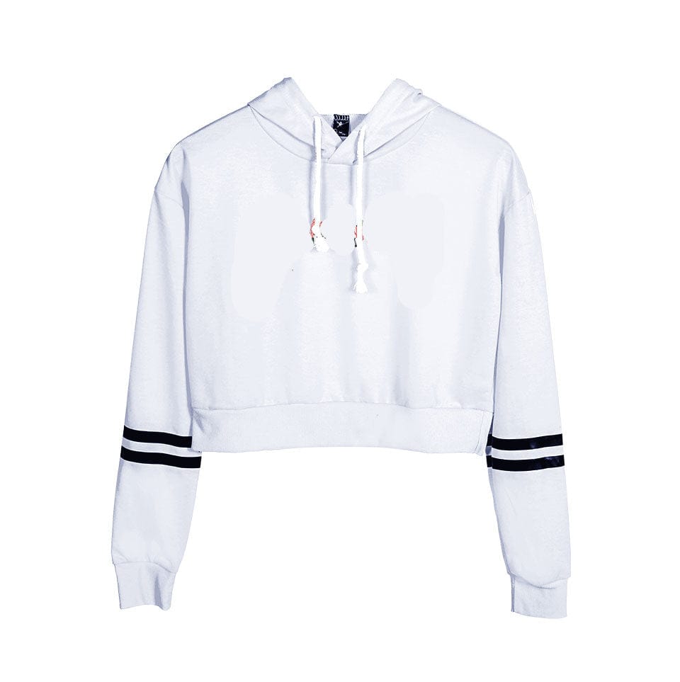 Fudus Damen Sport-Hoodie mit Bauchnabel-Freigabe, bedruckt und hochtailliert