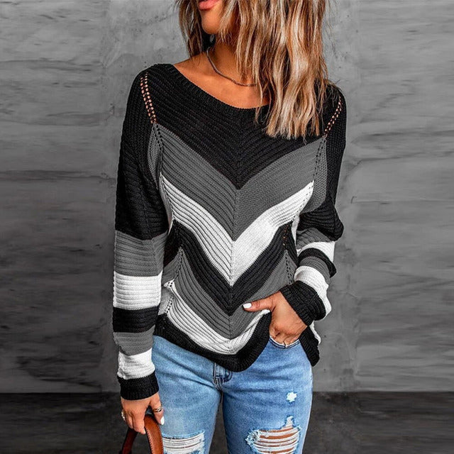 Krohn-e | Gestreifter Patchwork Pullover mit Modernem Look
