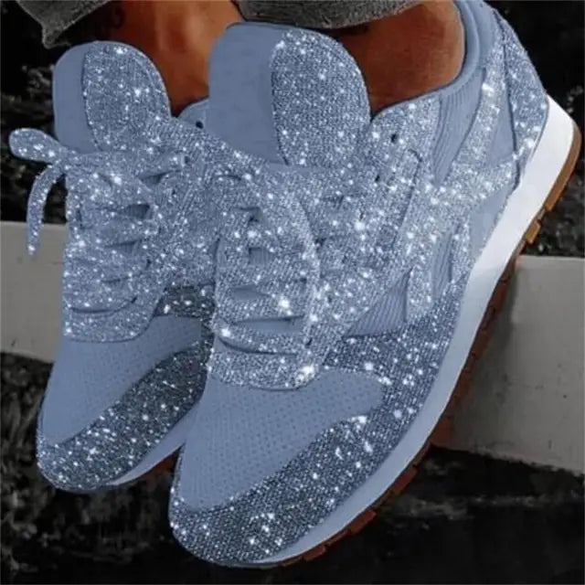 Mefa | Damen Glitzer Sneaker Schnürer Funkelnde Freizeitschuhe