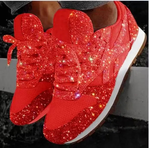 Mefa | Damen Glitzer Sneaker Schnürer Funkelnde Freizeitschuhe