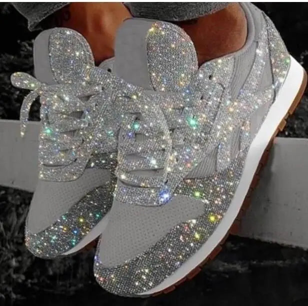 Mefa | Damen Glitzer Sneaker Schnürer Funkelnde Freizeitschuhe